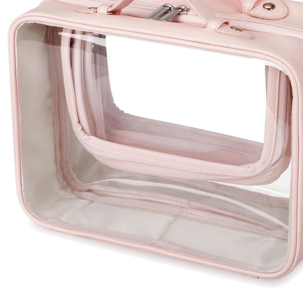 Portable Pink TSA-Approved Makeup Organizer Toiletry Bag for Travel