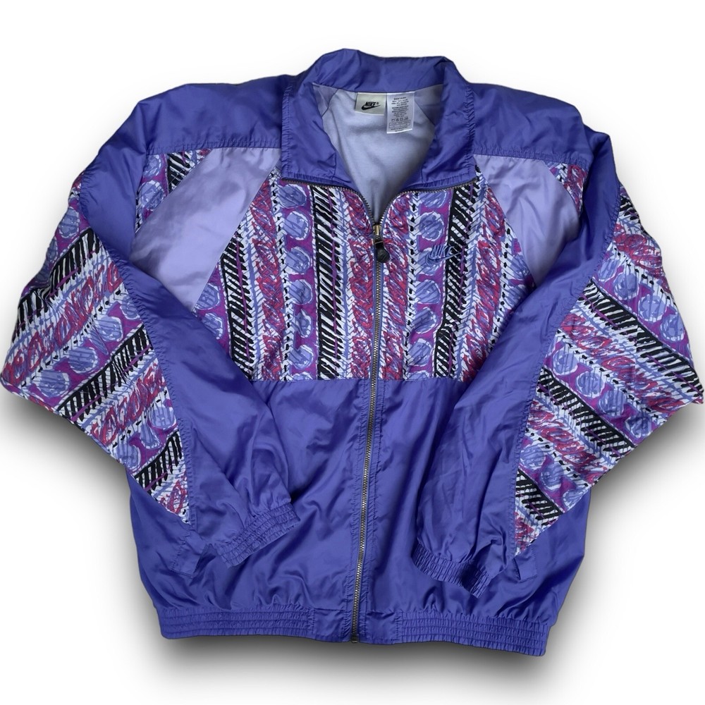 Vintage Nike 90s Purple Striped Abstract Windbreaker Jacket L Geometric Zip Up