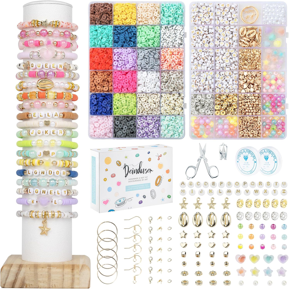 Clay Bead Bracelet Making Kit with 7200 Pcs and 2 Storage Boxes