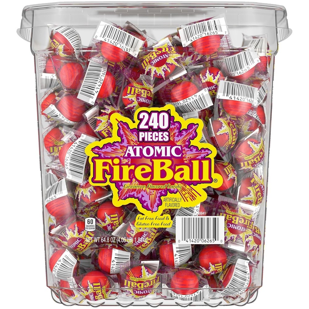 Wonka Atomic Fireball Candy Cinnamon Flavor Individually Wrapped 7.5 G 240 Ct