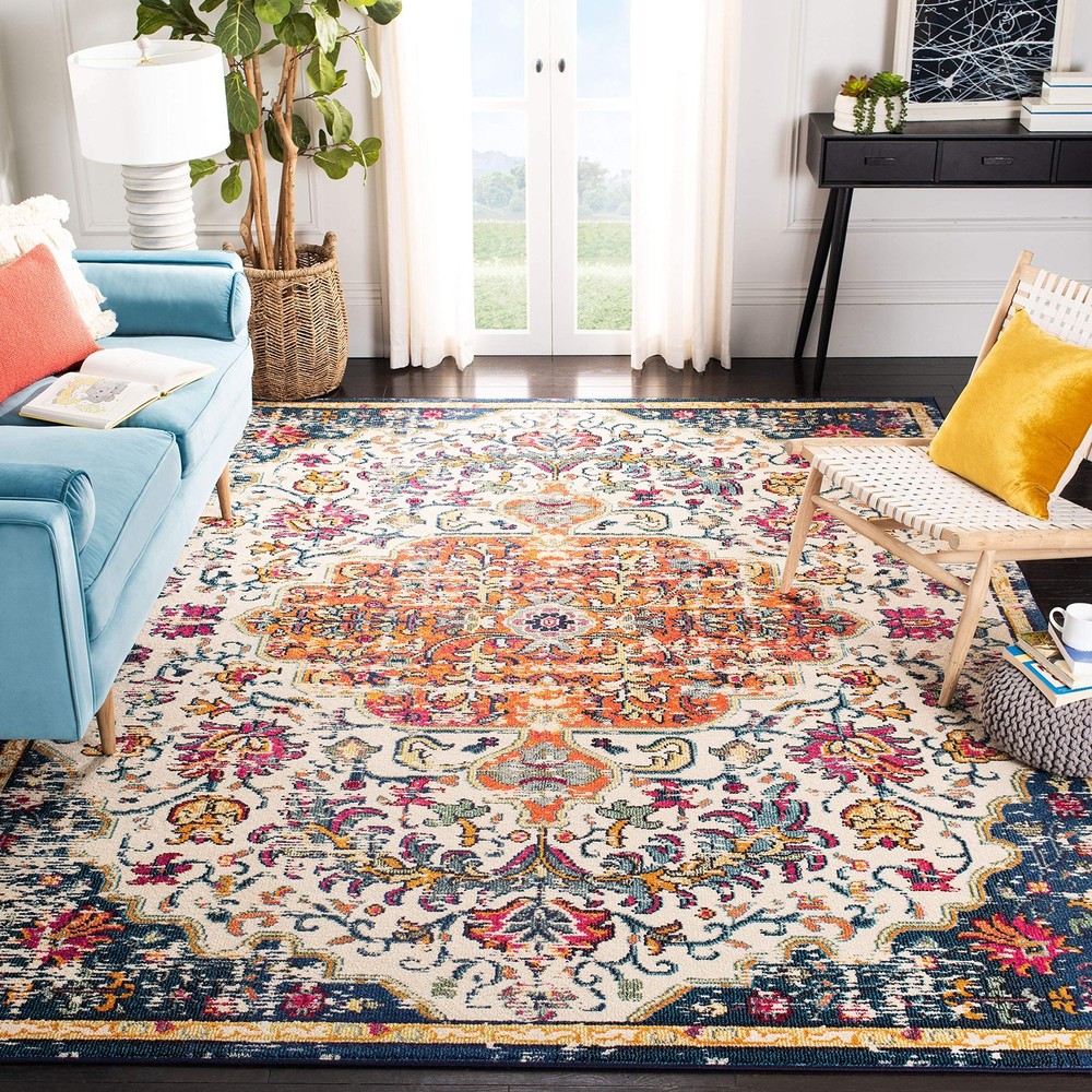 Madison Collection Area Rug - 9' x 12', Ivory & Orange, Boho Chic Medallion D...