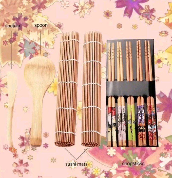 14-Piece DIY Bamboo Sushi Making Kit with Roller and Rice Mold