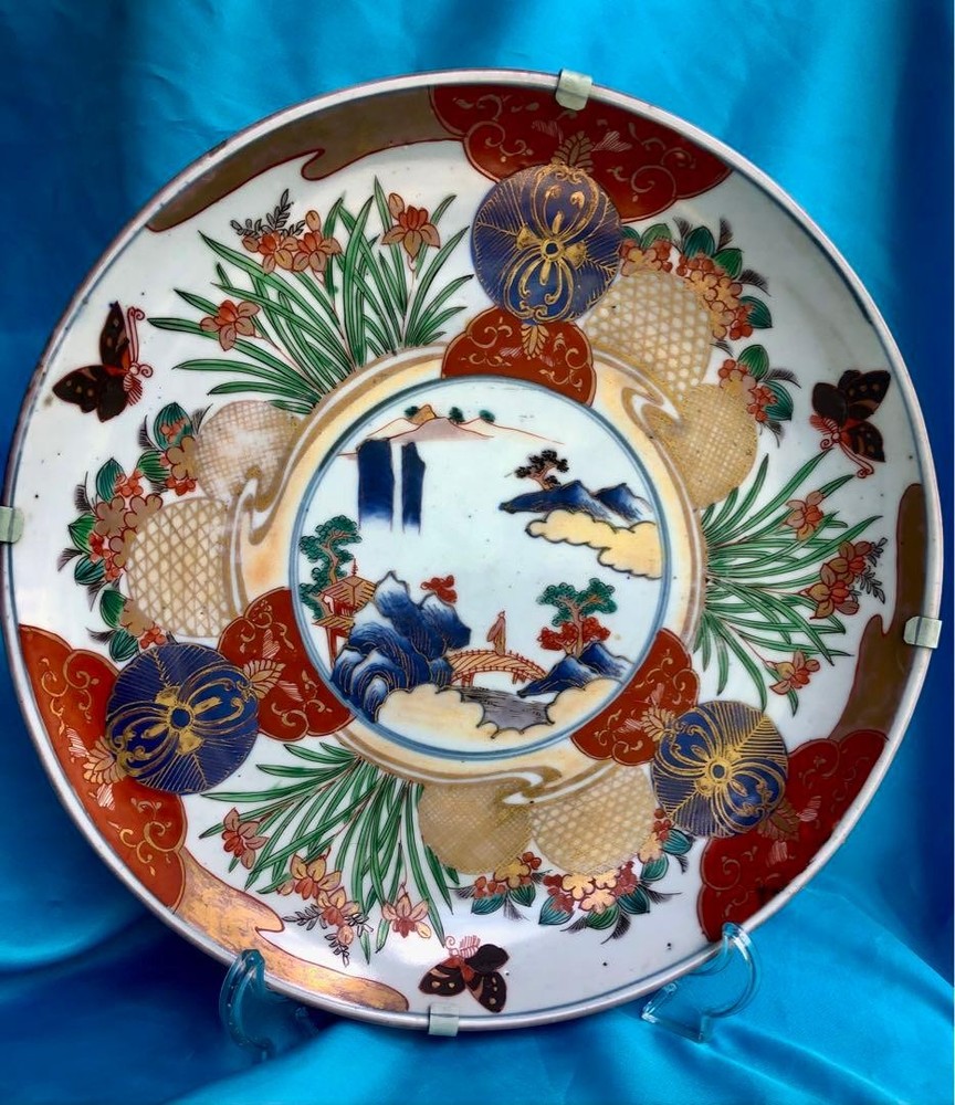 Japanese Kutani Ware Limited time only ☆ color painting Decorative plate Fuki Ch-image