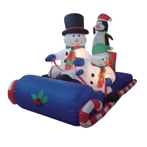 6 Foot Long Christmas Inflatable Snowman Snowmen Penguin on Sleigh LED Lights