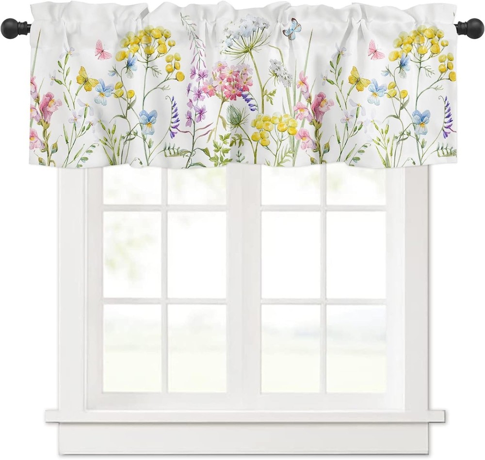 Spring Floral Wildflowers Curtains Valances for Kitchen WindowsSummer Flower ...