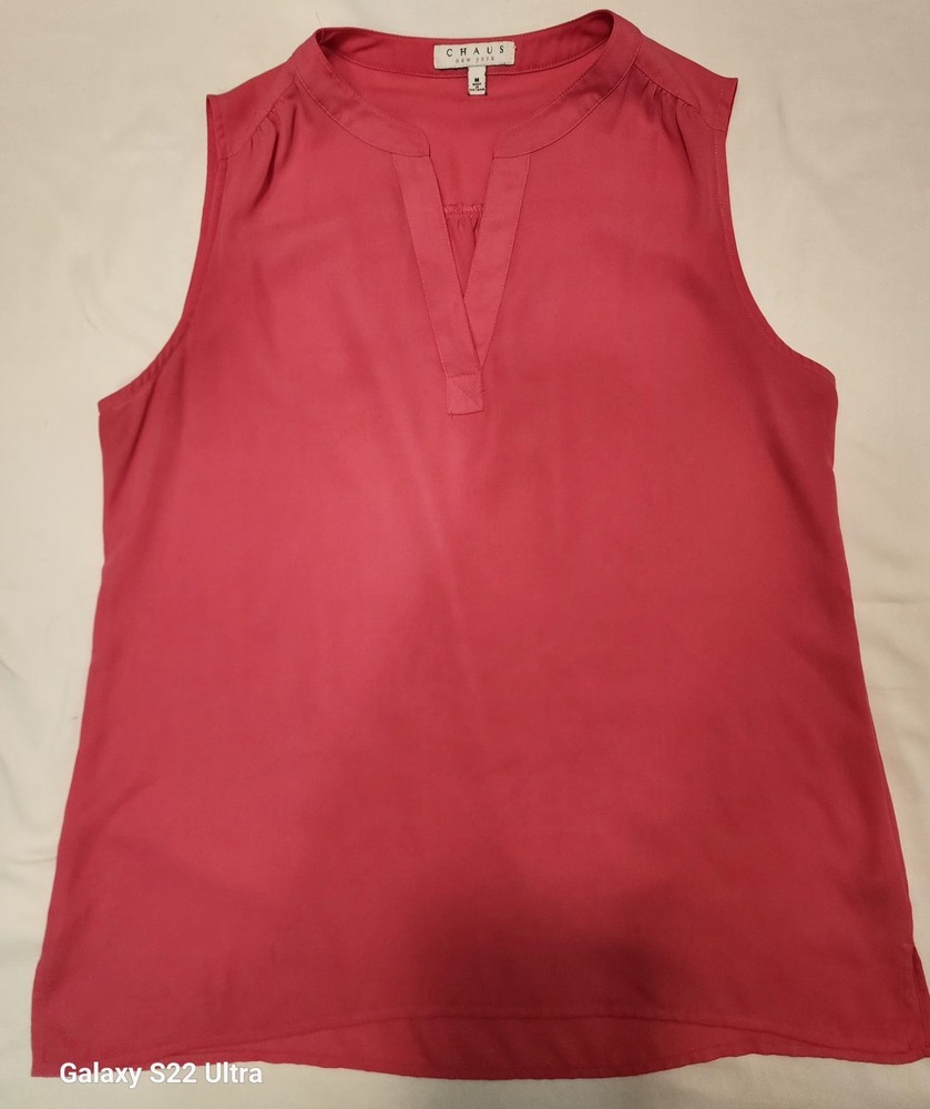 Chaus New York Sleeveless Pink V Neck Tank Top Size M Lightweight Blouse