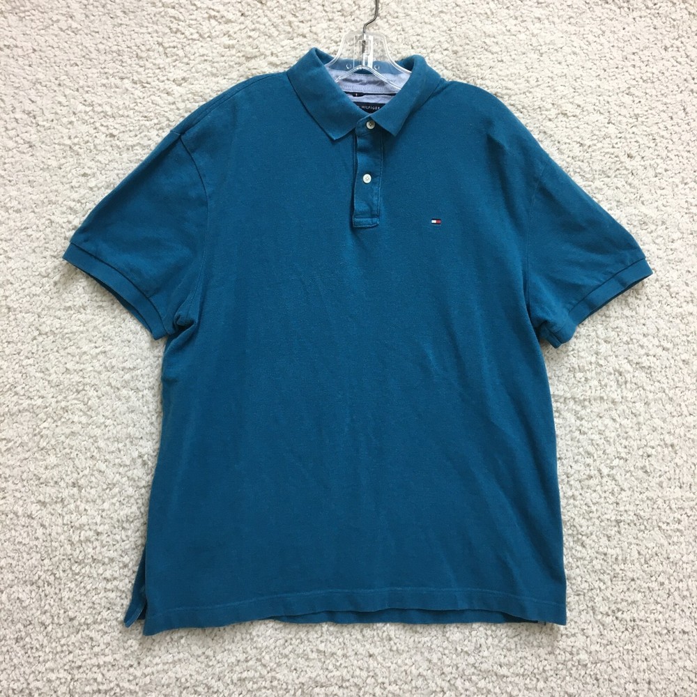 Tommy Hilfiger Polo Shirt Extra Large Adult Blue Custom Fit Short Sleeve Mens XL