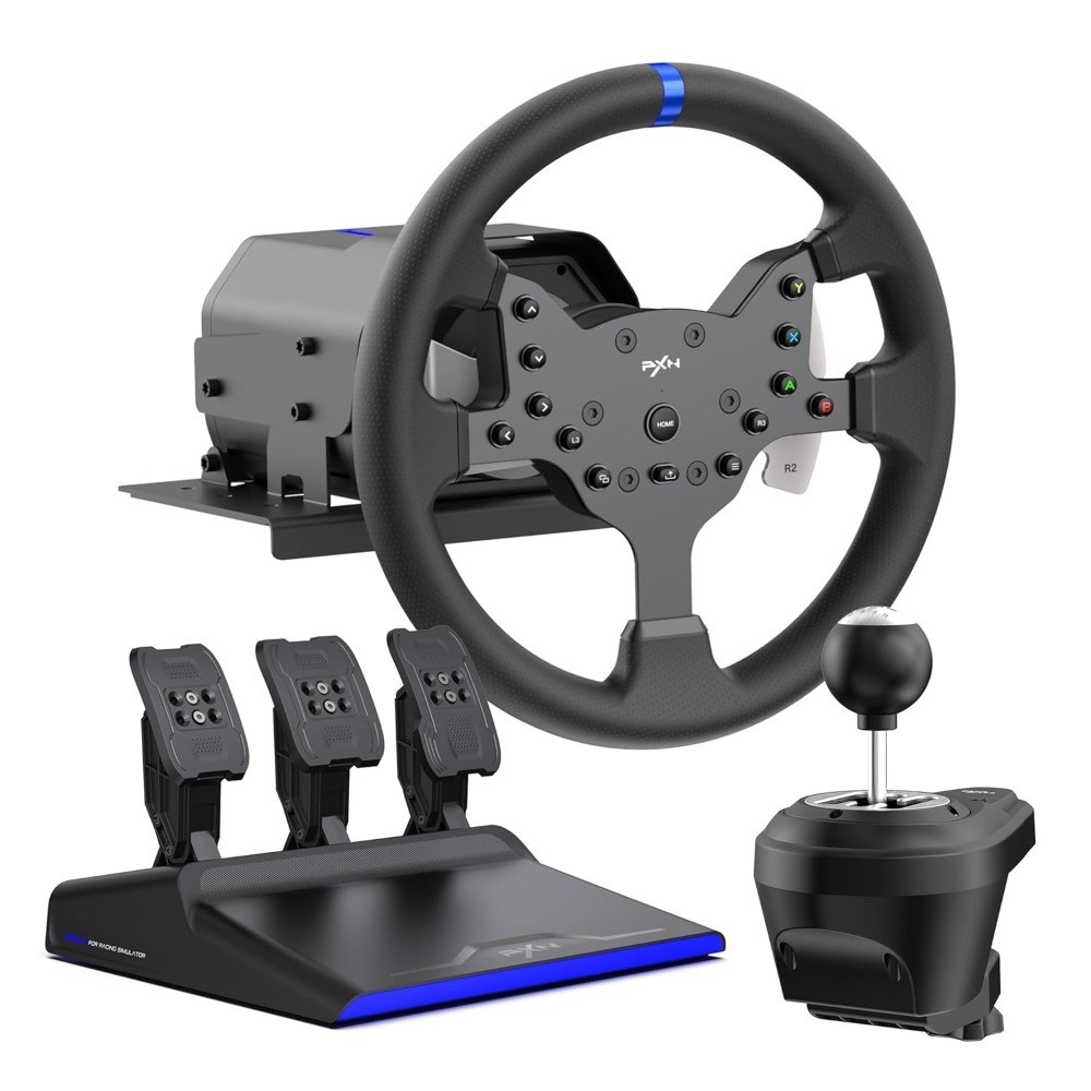 Sim Racing Wheel 270 to 900 Degree Adjustable Rotation with Force Feedback 11.8