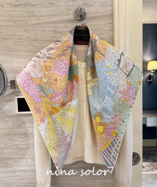 Pure 18 Momme Silk Wrap Scarf Bandanna botanical garden Print Square Shawl 34''