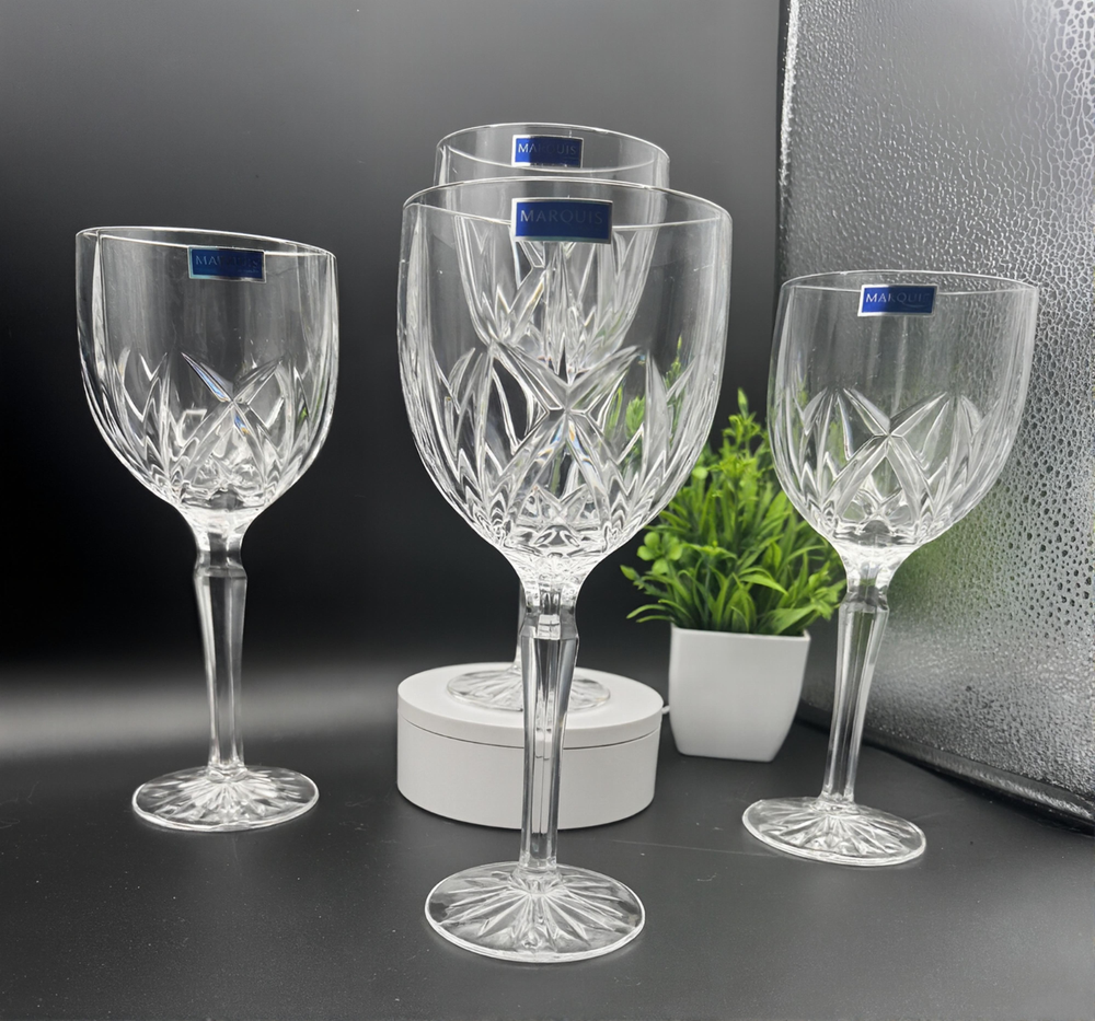 Marquis by Waterford Omega Crystal 12 oz Wine Glasses/Goblets 8.5”(4) +Free Gift