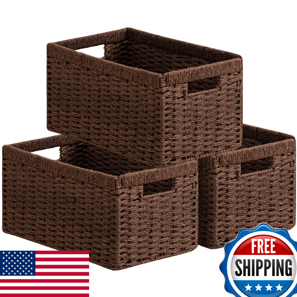 UBBCARE 3 Pack Wicker Storage Baskets, 13.4L x 8.3H x 7.1W, Woven Paper Rope