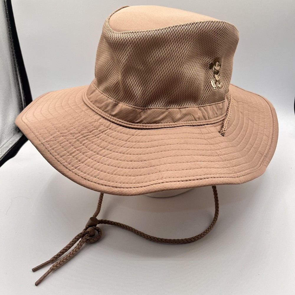 Disney Mickey Mouse Boonie Bucket Hat Sun Adult Beige Wide Mesh Chin Strap Parks