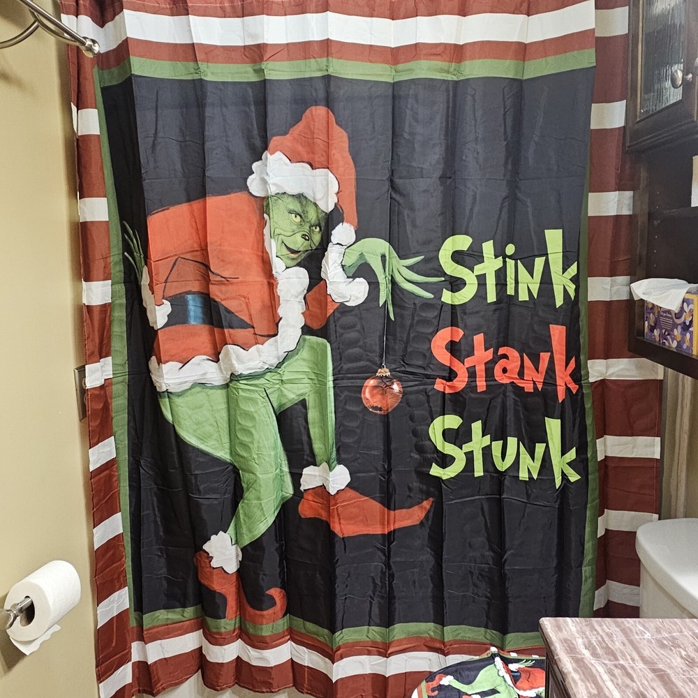 Stink Stank Stunk Grinch Merry Christmas Shower Curtain or Bathroom Set.
