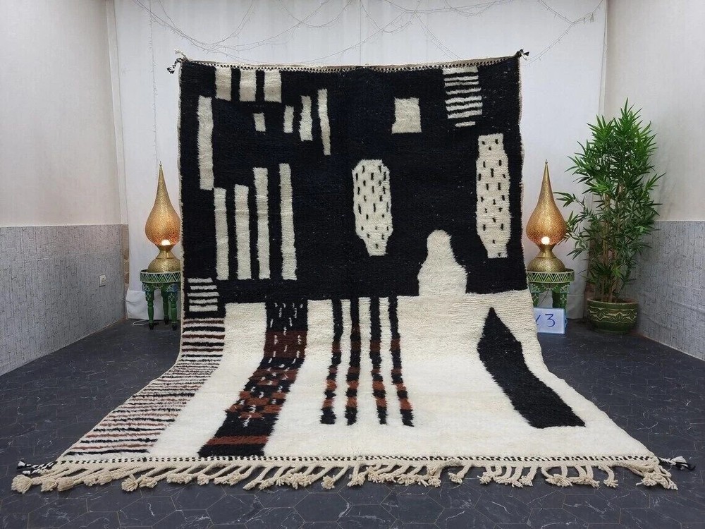 Hand Knotted Design Handmade Moroccan Berber Wool Rug Luxury Carpet Rug
