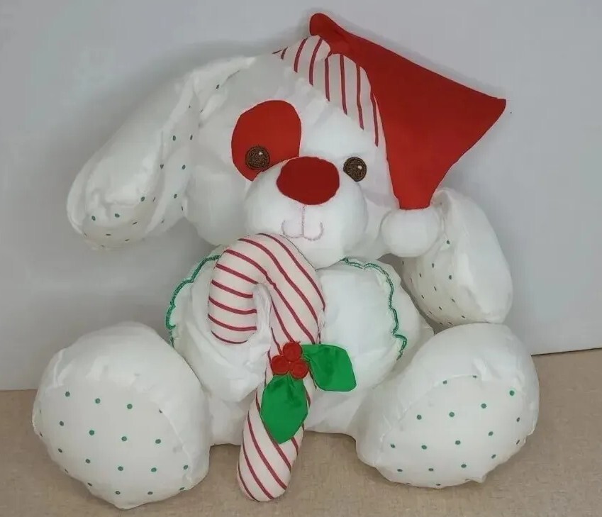 Fisher Price Christmas Puffalump Puppy Dog Nylon 1990 Plush Candy Cane Clean