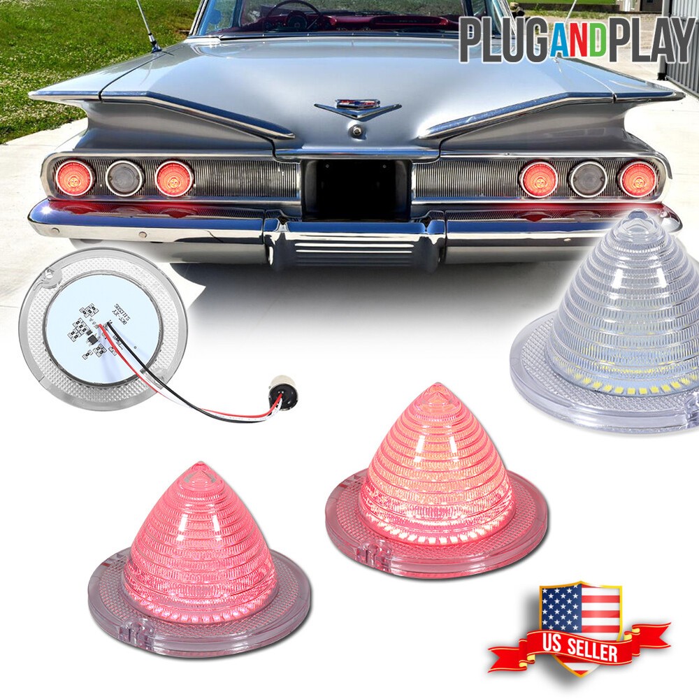 For 1960 1961 Chevy Impala Bel Air Nomad LED Red Tail Brake Light Clear Lens 2PC
