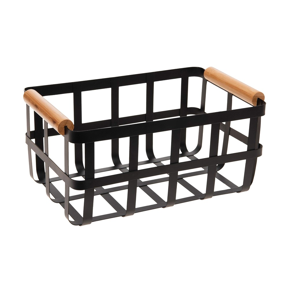 Simplify Rectangular Metal Storage Basket with Bamboo Handles | Large | Farmh...