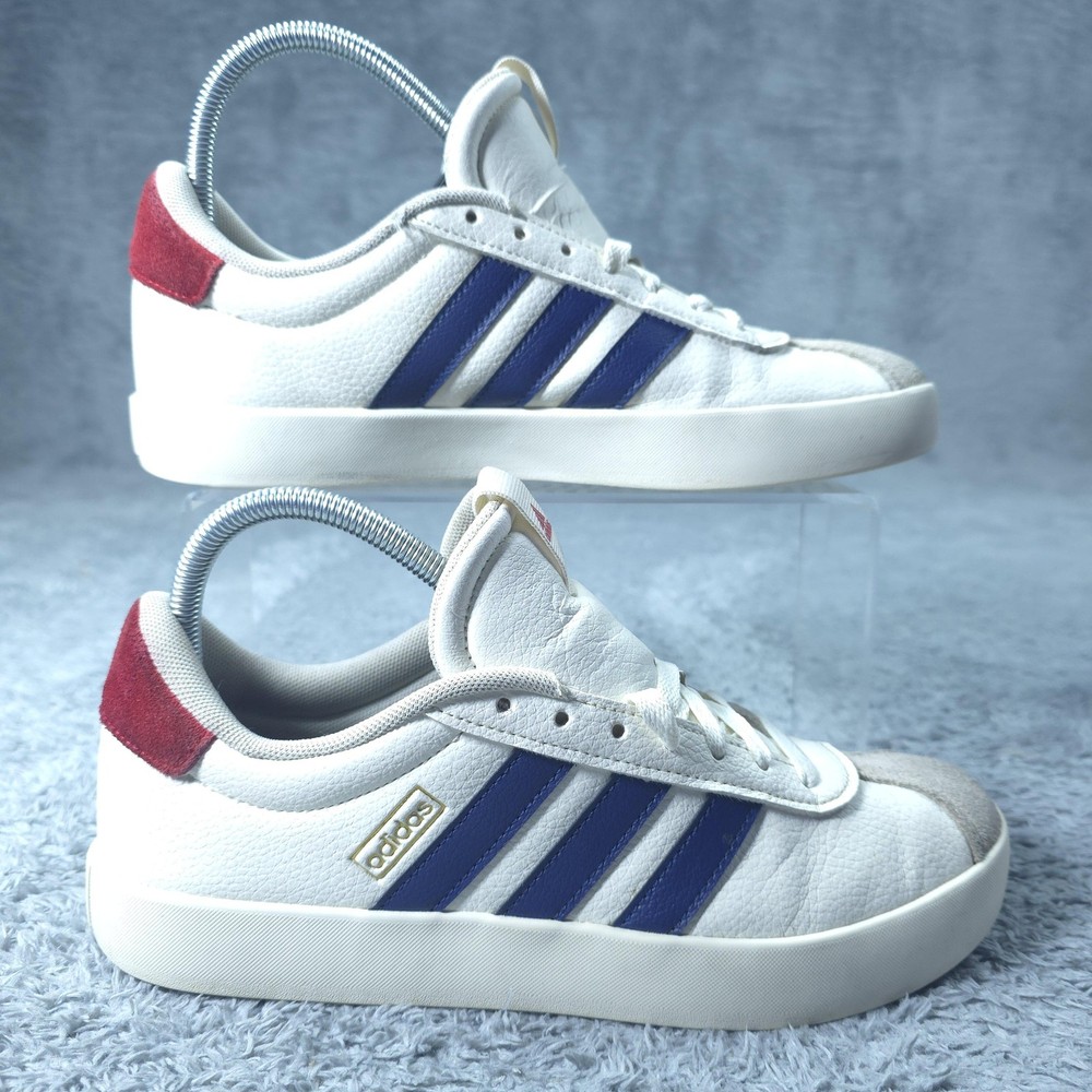 Adidas Shoes VL Court Womens Size 8.5 White Blue Red Leather Low Top Casual