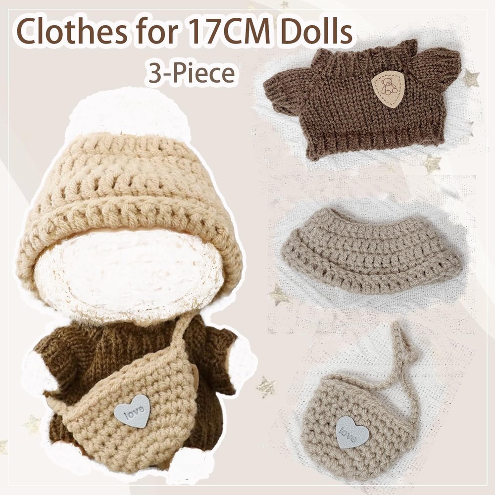 Crochet 3-Piece Outfit Set for 17cm Labubu Doll Clothes & Accessories