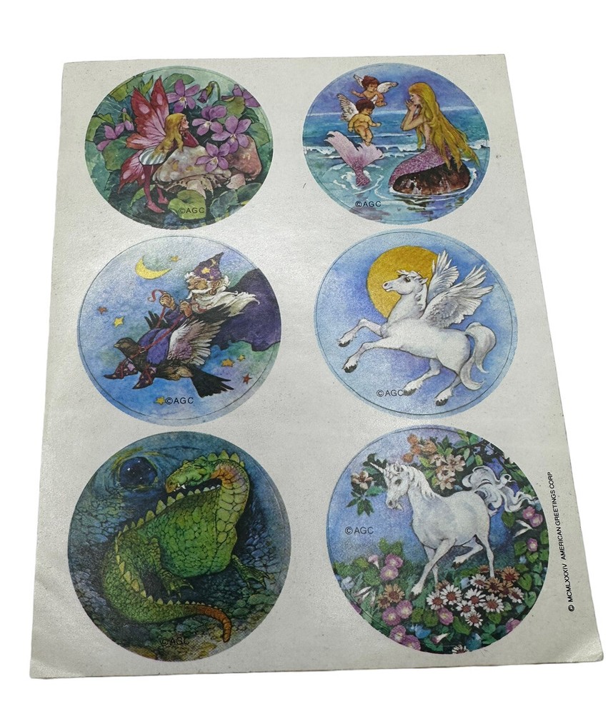 Vintage American Greetings Fairy Wizard Dragon Unicorn Decals Stickers 1984