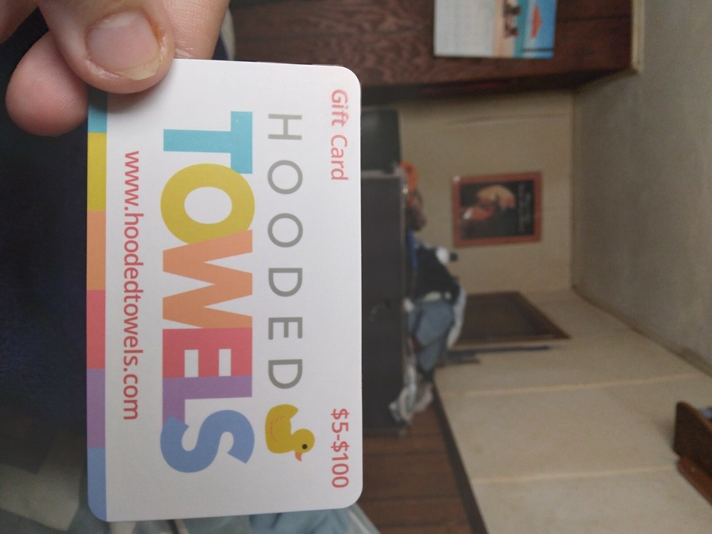 HoodedTowels gift card. Baby hooded bath towel to dry baby-image