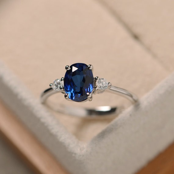 1.70 Ct Natural Sapphire Diamond Engagement Proposal Ring 14K Solid White Gold