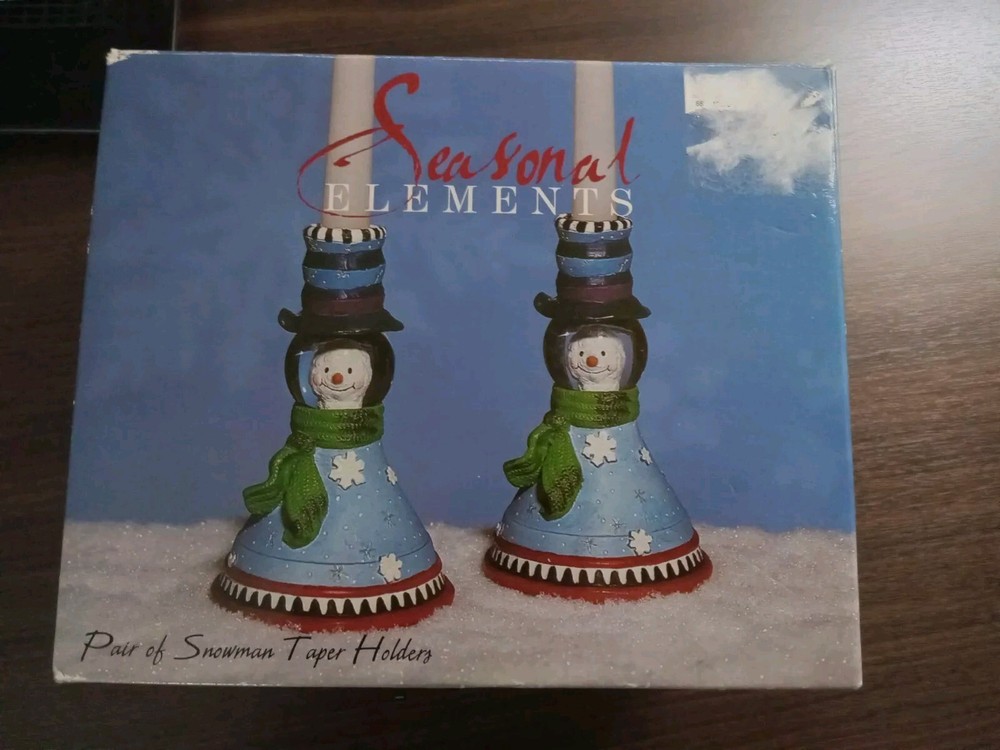 Seasonal Elements Pair Of Snowman Candle Holders Snowglobe W/ Snuffer, Christmas-image