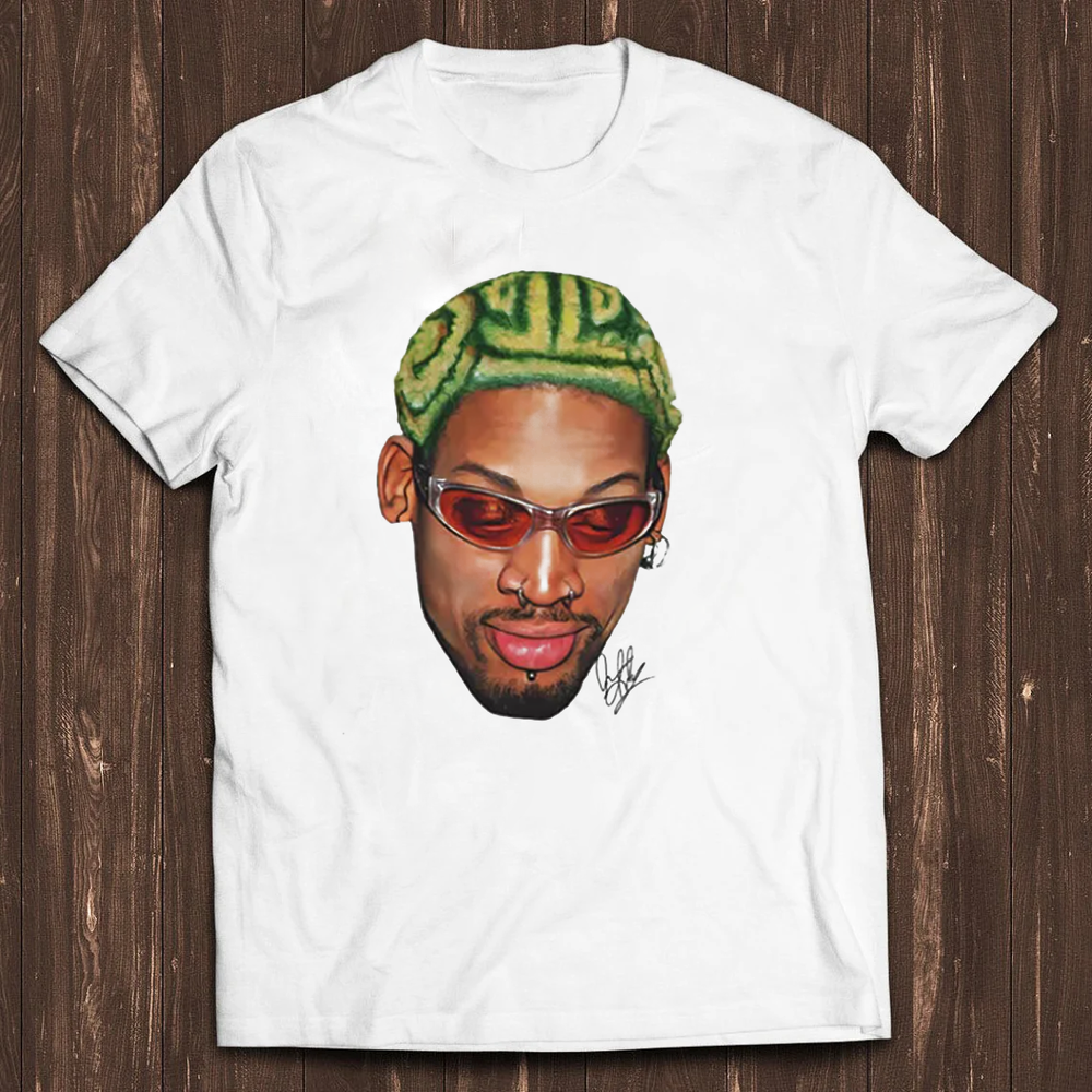Dennis Rodman Zig Zag Green Hair Unisex White T Shirt Full Size S-5XL