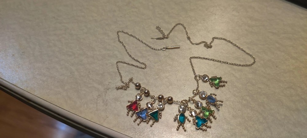 Vintage 14K Gold Mother’s Birthstone Kid Necklace 8 Charms, 6.1 grams no scrap