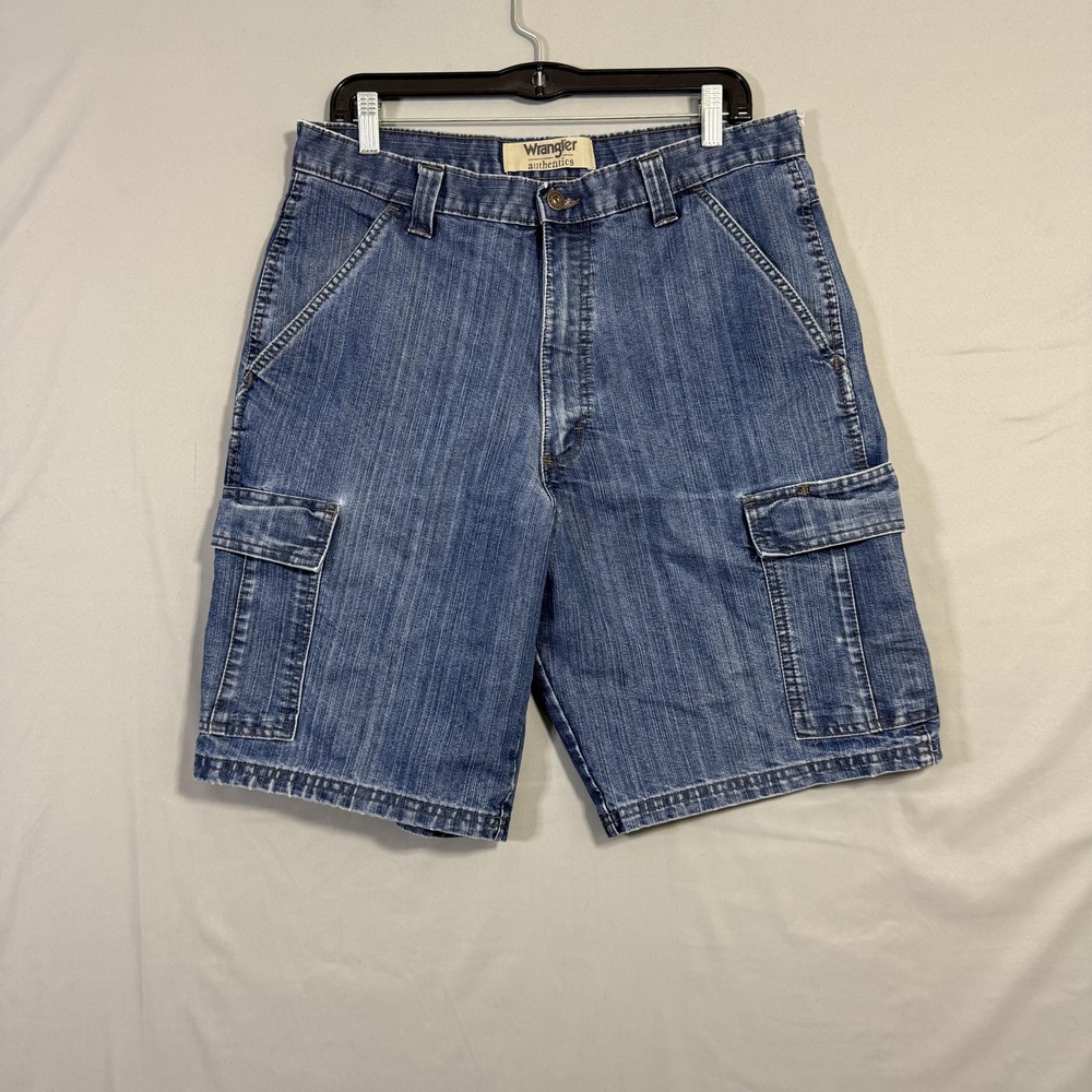 Wrangler Cargo Shorts Mens 33 Denim Authentics Workwear Utility Pockets Summer