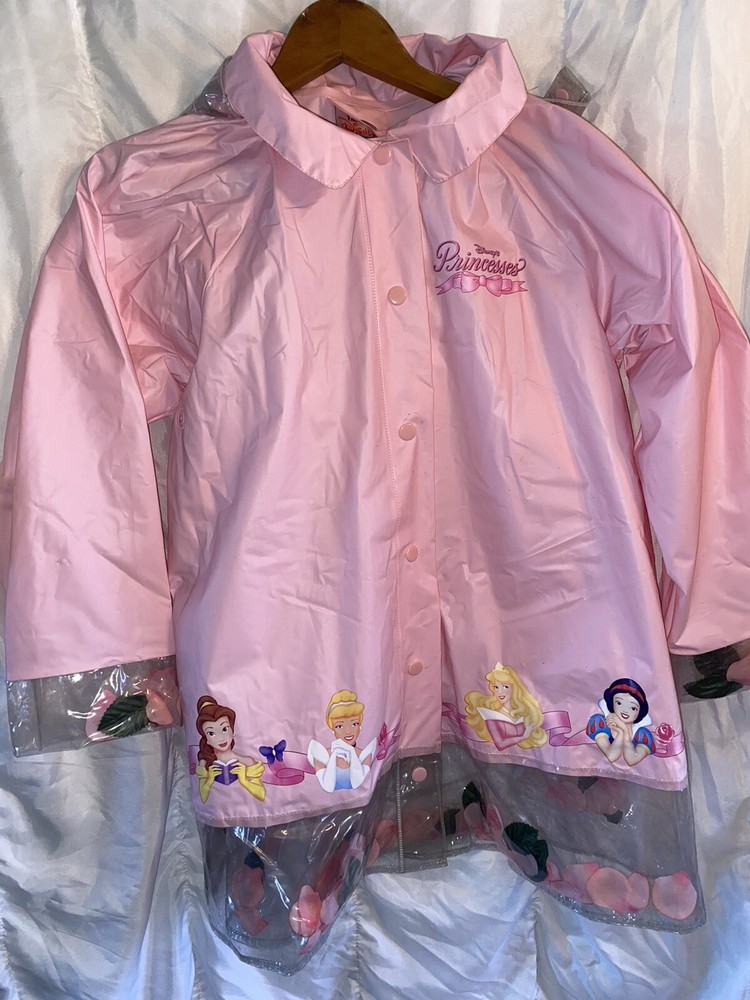 Rare VNTG Disney Store Princess Rain Coat Girls 10/12 Rose Petals In Hood/Bottom