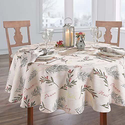 Holiday Tree Trimmings Fabric Tablecloth, Christmas Tablecloth, 70