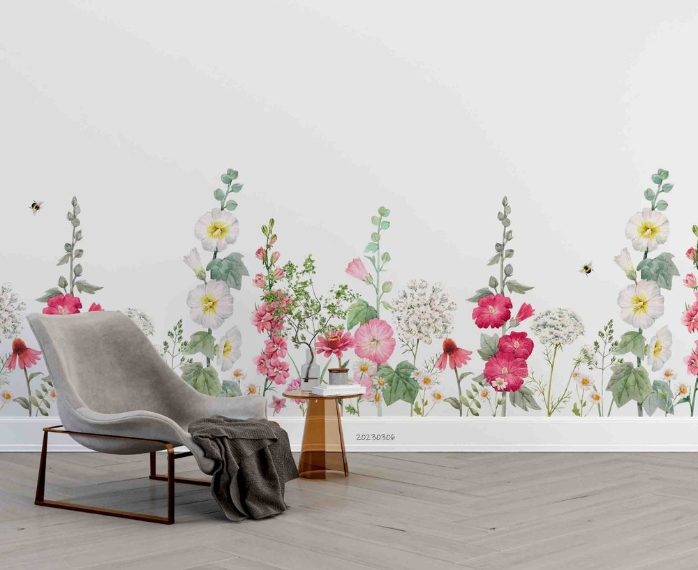 3D Flowers Flora Watercolor Wall Murals Wallpaper Murals Wall Sticker