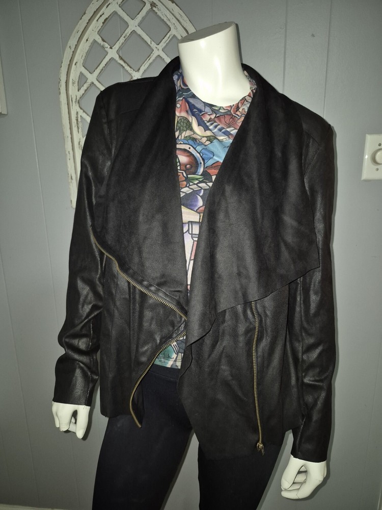 Mote Microsuede Asymmetrical Zip Black Foil Jacket Women’s Size Small NWT