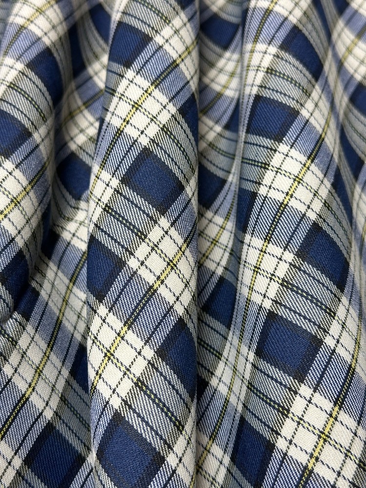 Navy Blue Plaid Tartan Cotton Woven Fabric BTY GR8 For Kilts Skirts Drapes