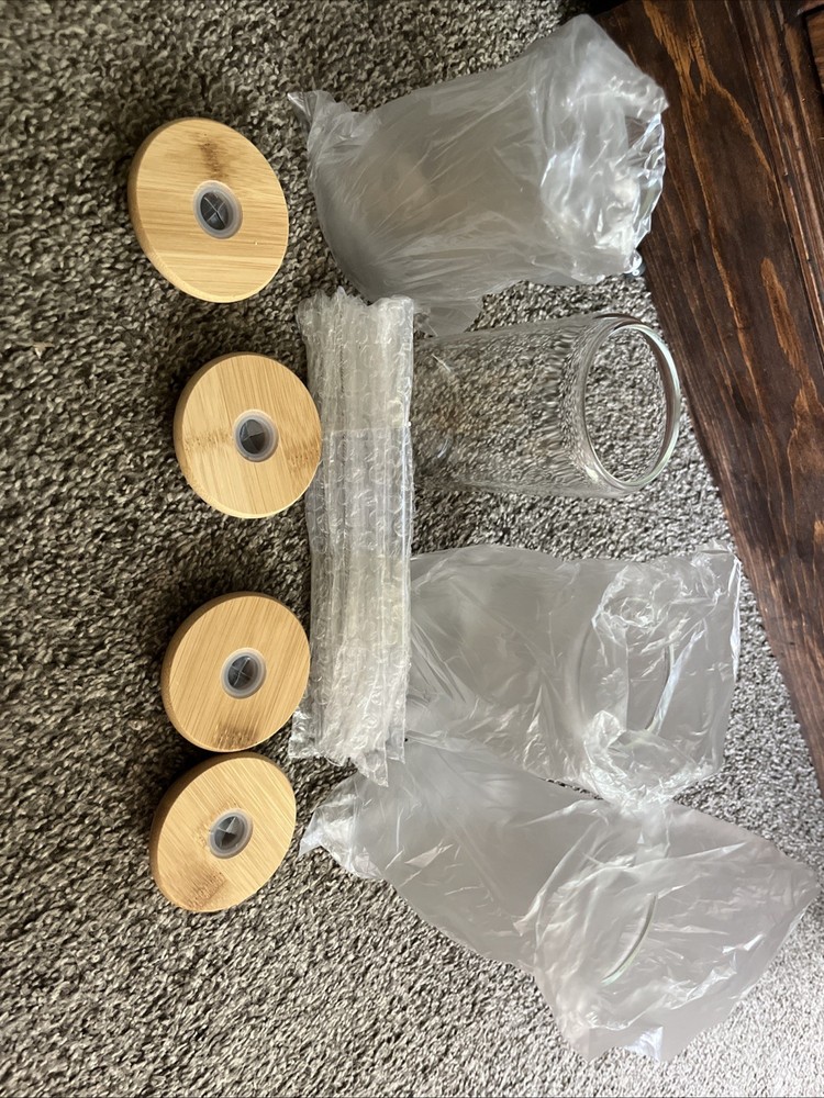 16Oz Bamboo Lid Glass Tumblers with Straws 4-Pack