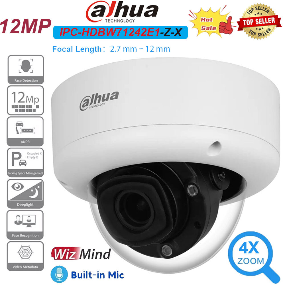 Dahua IPC-HDBW71242E1-Z-X 12MP 4X Zoom ANPR 2-Way Audio PoE WizMind-X IP Camera