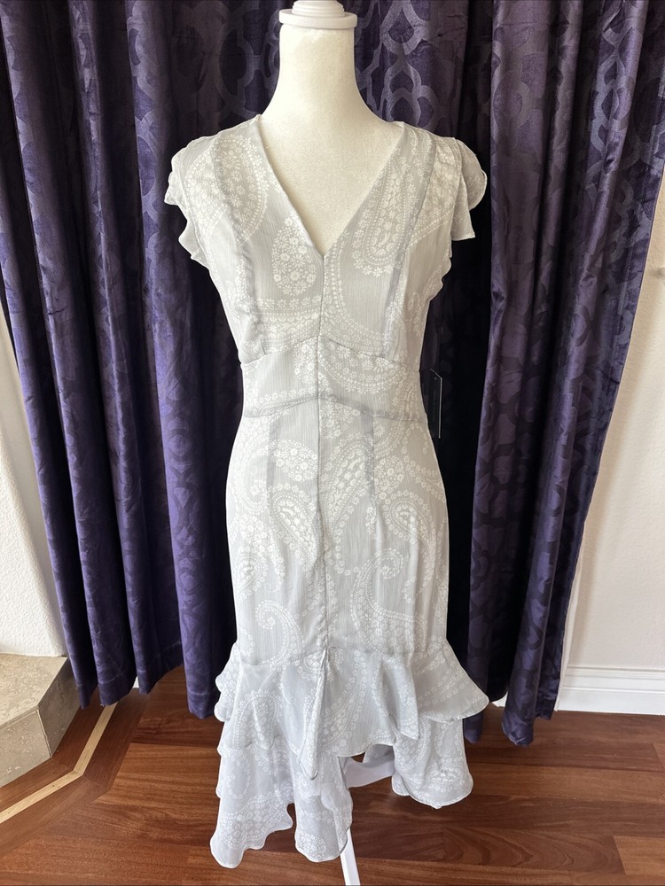 Tommy Hilfiger Gray White Floral Tiered Maxi Dress Size 2 NWT $129