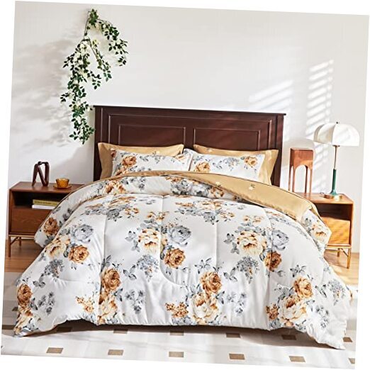 Bed in a Bag Queen, 7 Piece Floral Comforter Sheet Queen-7pieces Floral Yellow