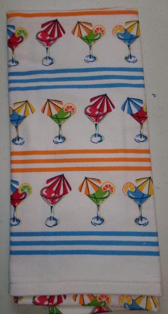 Colorful Party Drinks Print Cotton Kitchen Towel - Full Uncut Design  -image
