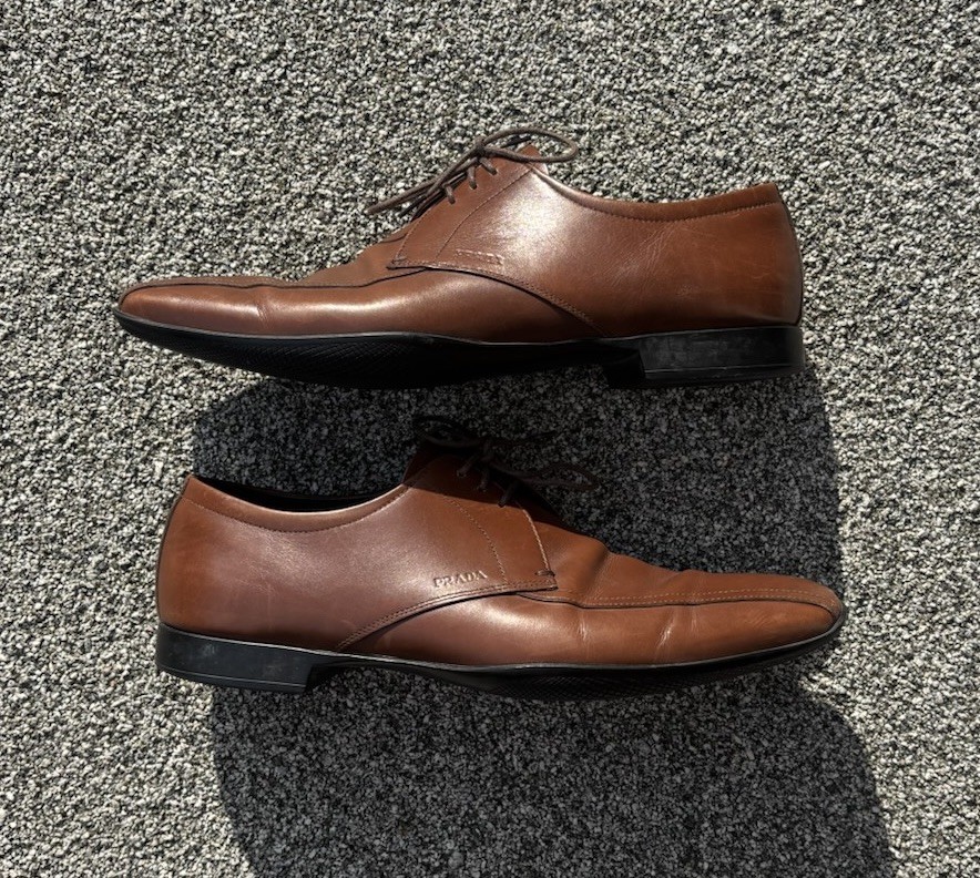 Prada Brown Leather Dress Shoes Size 6 EE US 7 Made in Italy