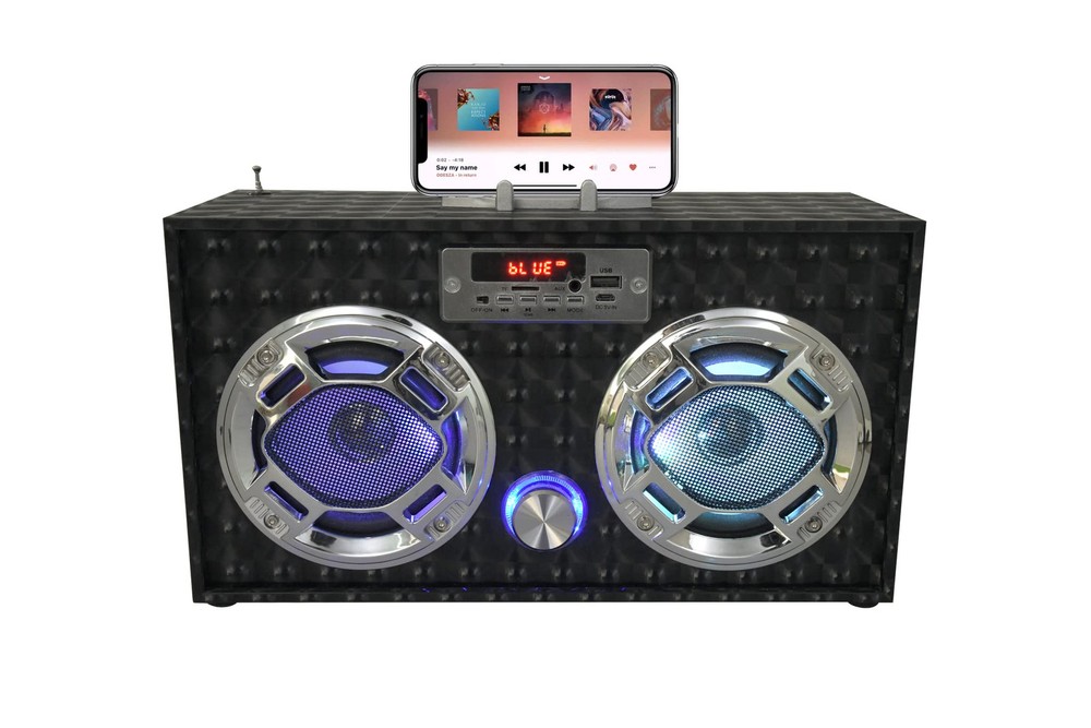 Retro Bluetooth Boombox Speaker with LED Lights and Enhanced FM Radio
