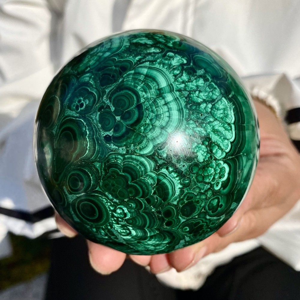 1.85LB  Natural malachite spherical carved crystal ball Reiki decoration -