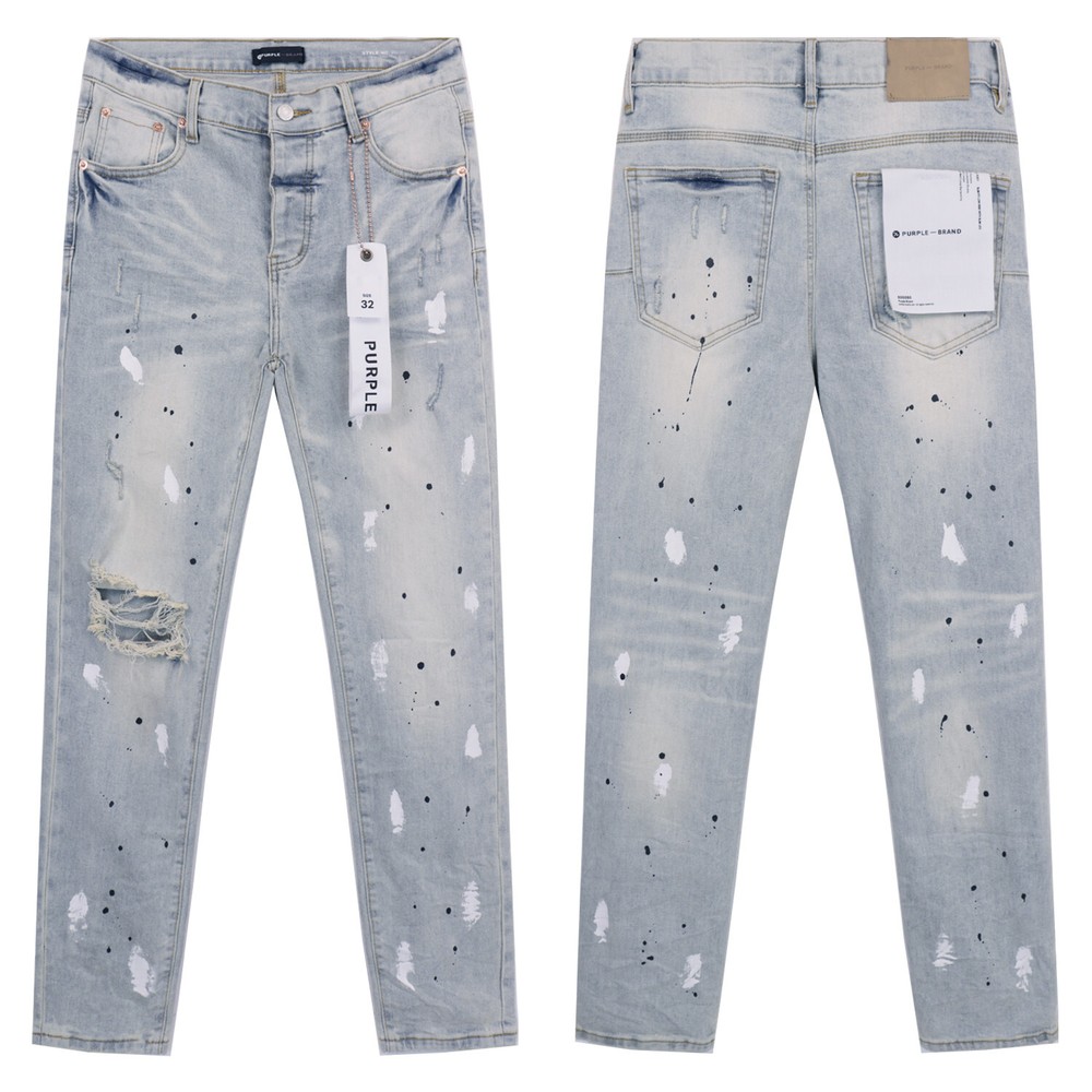 Light Blue Purple Brand Designer Personality Men Jeans Tie-Dye Painting Jeans