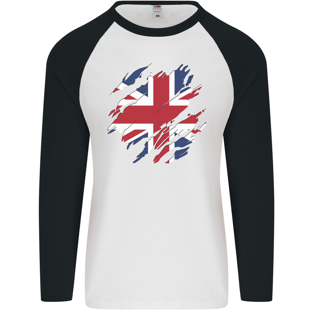 Torn British Flag Union Jack Britain Mens L/S Baseball T-Shirt
