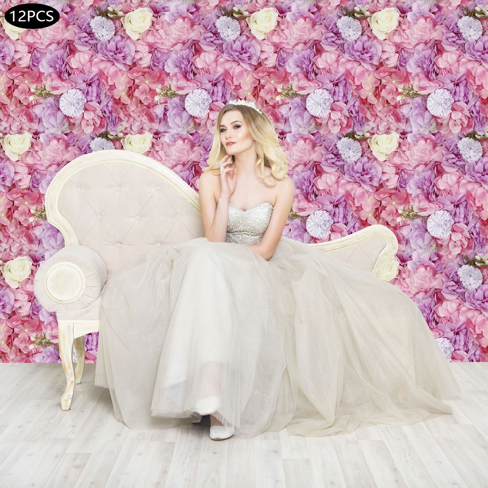 12pcs Artificial Silk Rose Flowers 3D Backdrop Wall for Wedding Party Decoration
