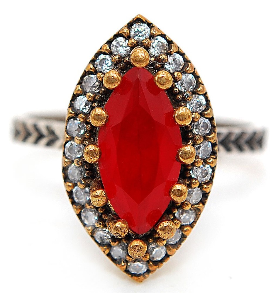 3CT Fire Garnet & Topaz Ottoman Empire 925 Sterling Silver Ring Size 7 H3-9  