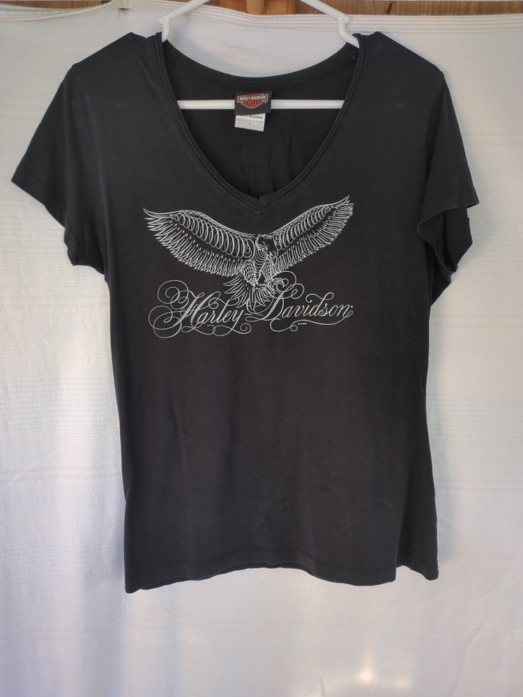 Harley Davidson Women's T-Shirt Black Tallassee,TN  V-Neck Bling Shirt L