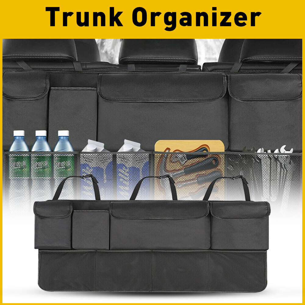 Universal Car Trunk Organizer with Mesh Pockets for Rear Seat Storage