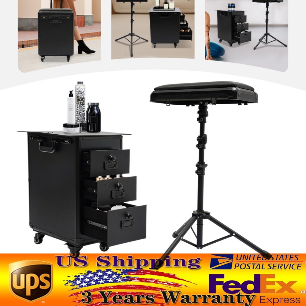 3-in-1 Tattoo Travel Kit with Armrest Stand & Rolling Makeup Train Case